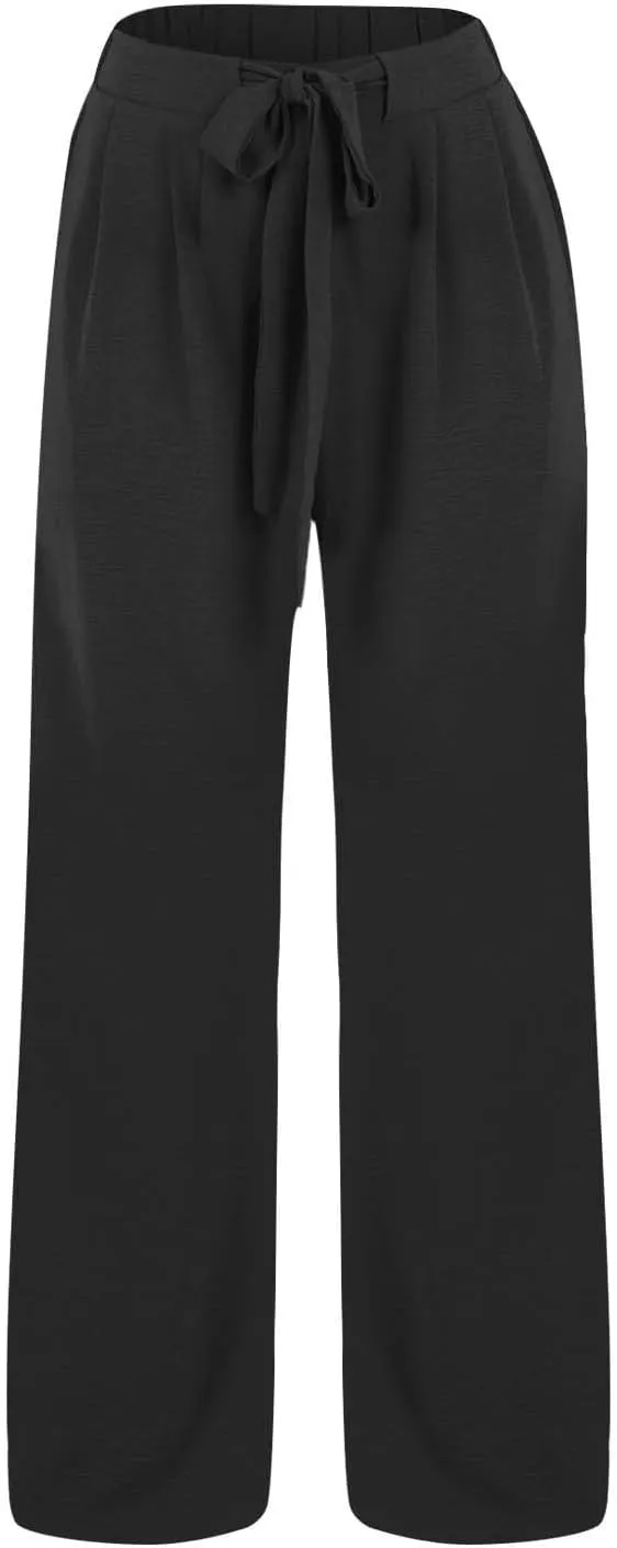 Girls Wide Leg Palazzo Pants Cotton Linen Summer High Waist Flowy Casual Trousers Loose Beach Travel Vacation Clothes