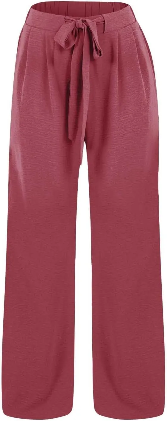 Girls Wide Leg Palazzo Pants Cotton Linen Summer High Waist Flowy Casual Trousers Loose Beach Travel Vacation Clothes