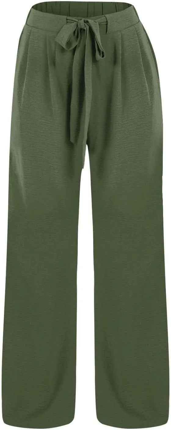 Girls Wide Leg Palazzo Pants Cotton Linen Summer High Waist Flowy Casual Trousers Loose Beach Travel Vacation Clothes