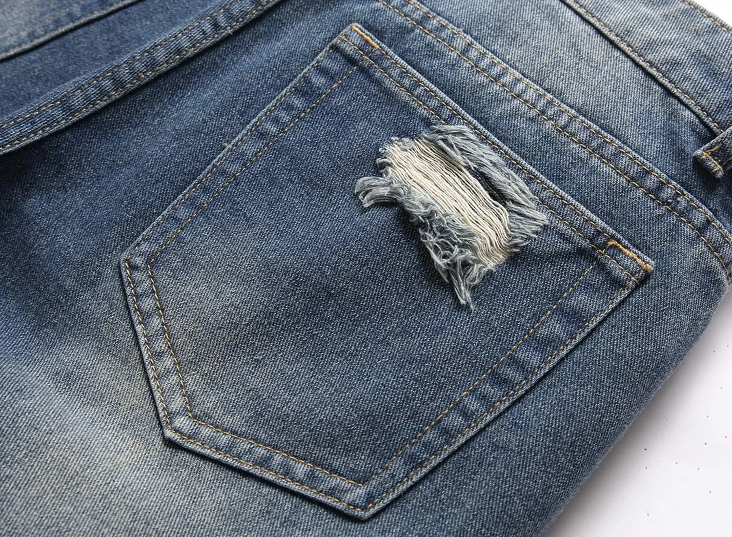 GUNLIRE Men's Summer Ripped Distressed Slim Fit Knee Length Washed Denim Jeans Shorts