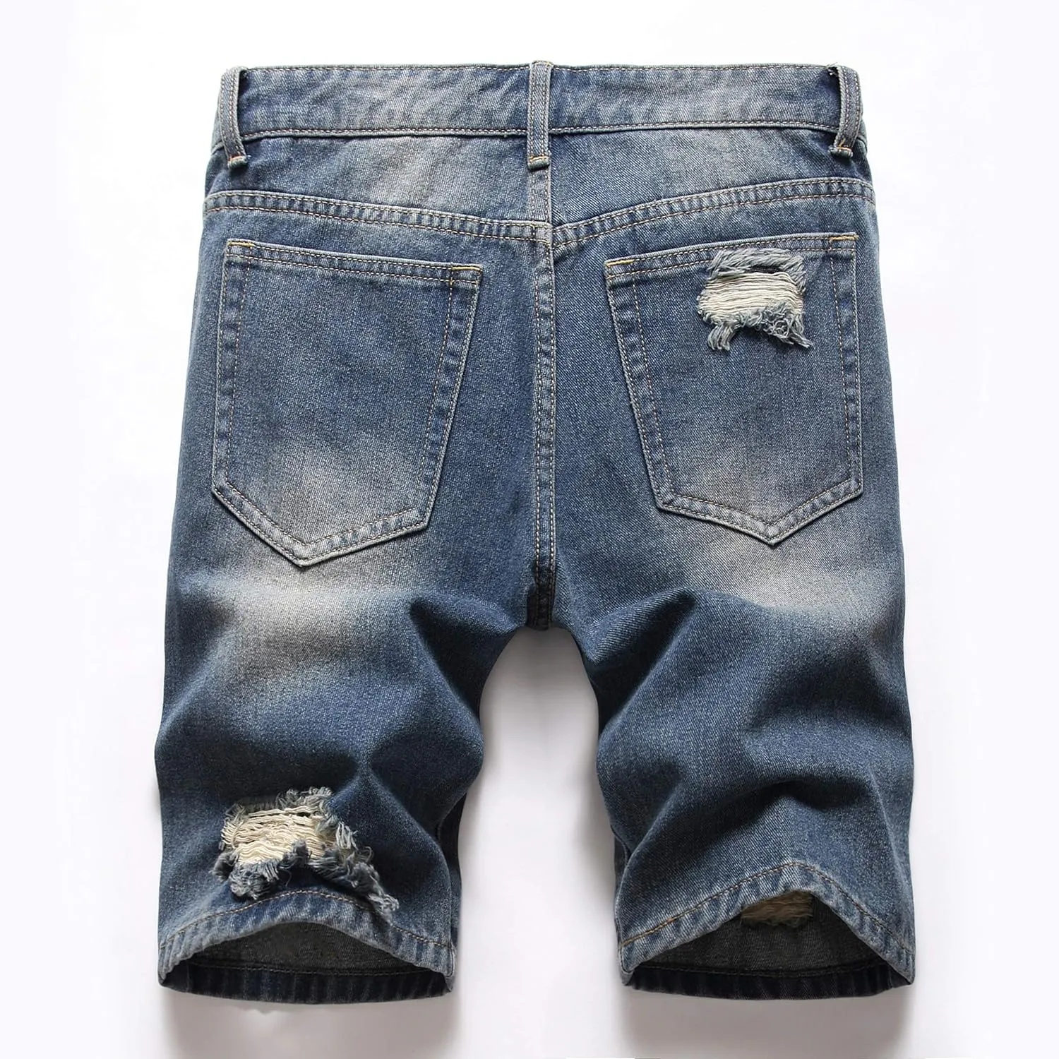 GUNLIRE Men's Summer Ripped Distressed Slim Fit Knee Length Washed Denim Jeans Shorts