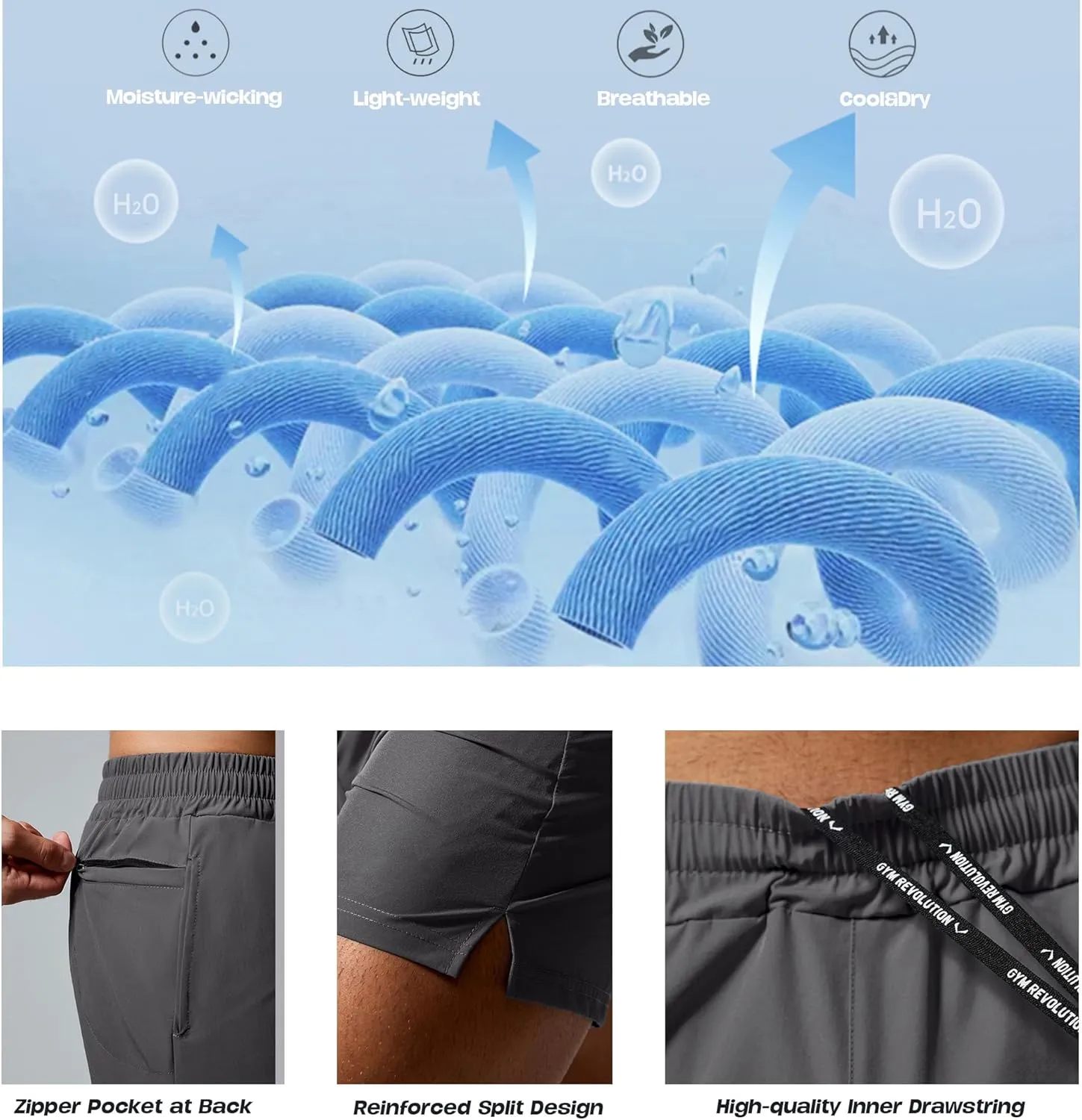 GYM REVOLUTION Men's Workout Running Gym Training Shorts