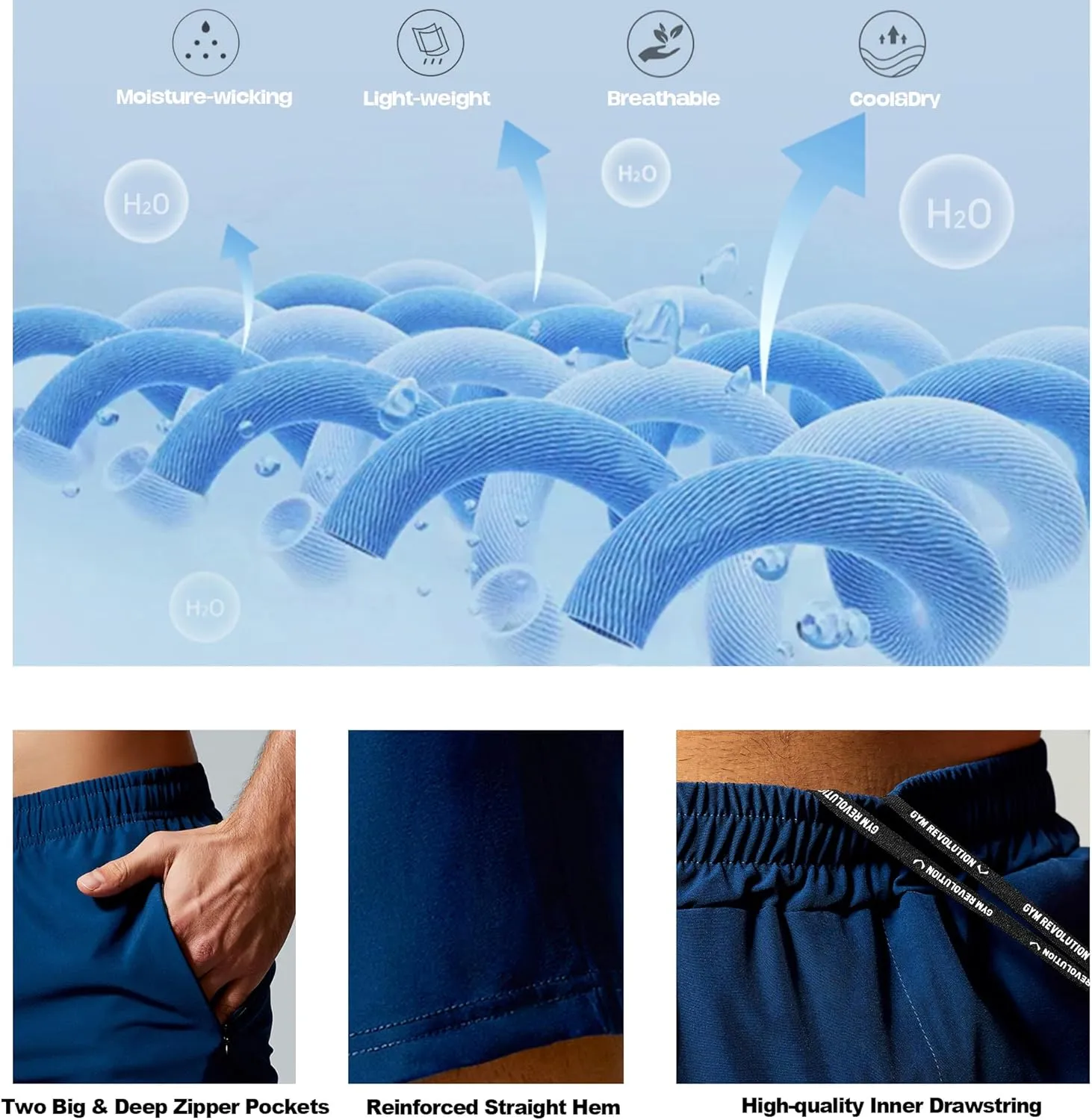 GYM REVOLUTION Men's Workout Running Gym Training Shorts
