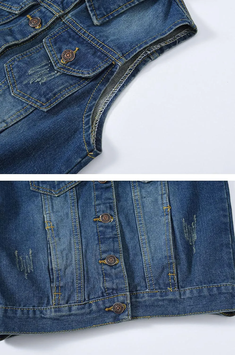 HALITOSS Women's Buttoned Washed Denim Jacket Sleeveless Crop Vest 6 Color