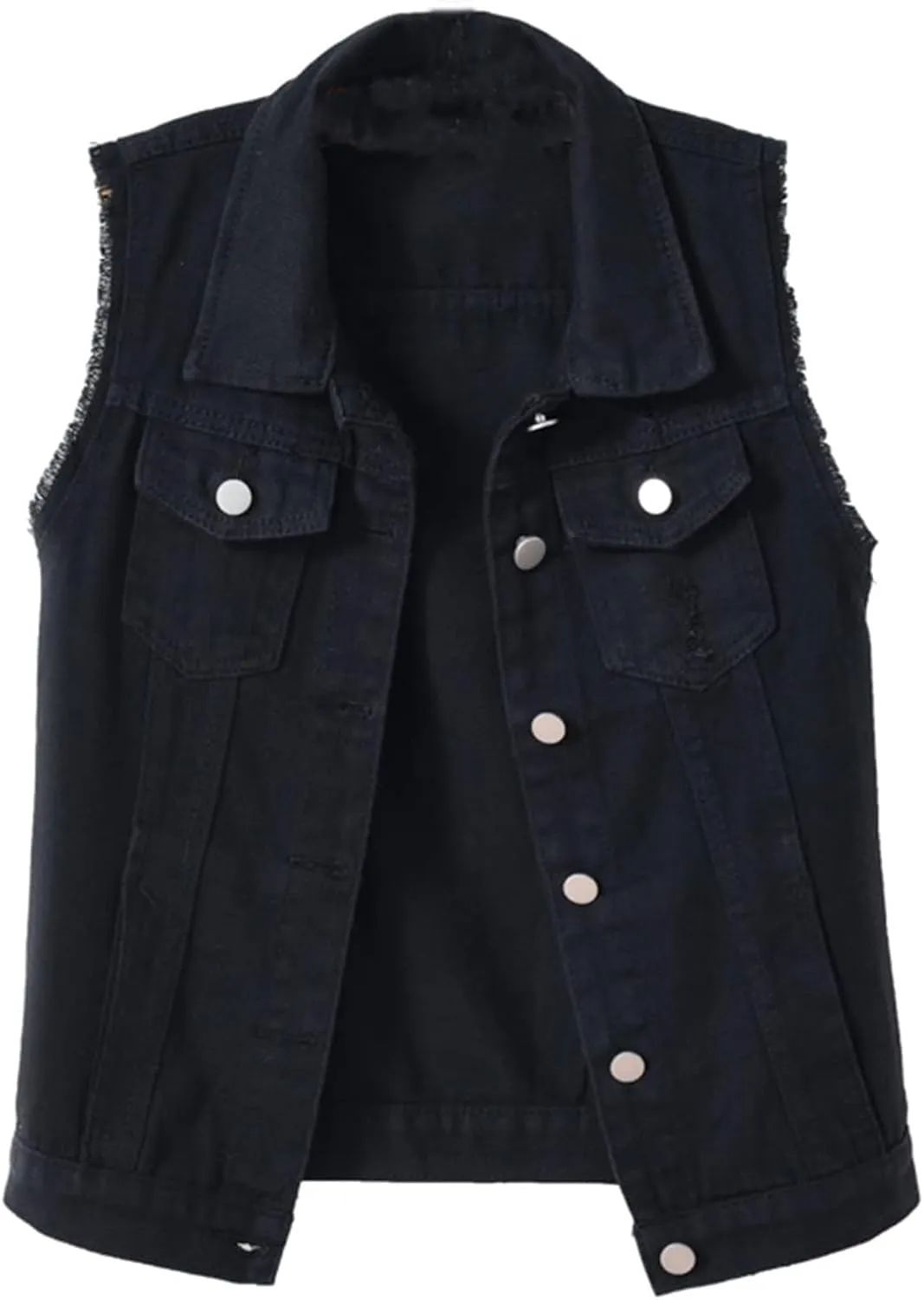 HALITOSS Women's Buttoned Washed Denim Jacket Sleeveless Crop Vest 6 Color
