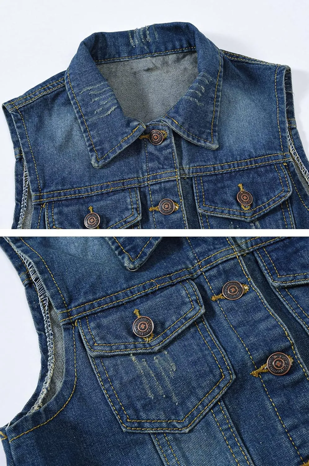 HALITOSS Women's Buttoned Washed Denim Jacket Sleeveless Crop Vest 6 Color