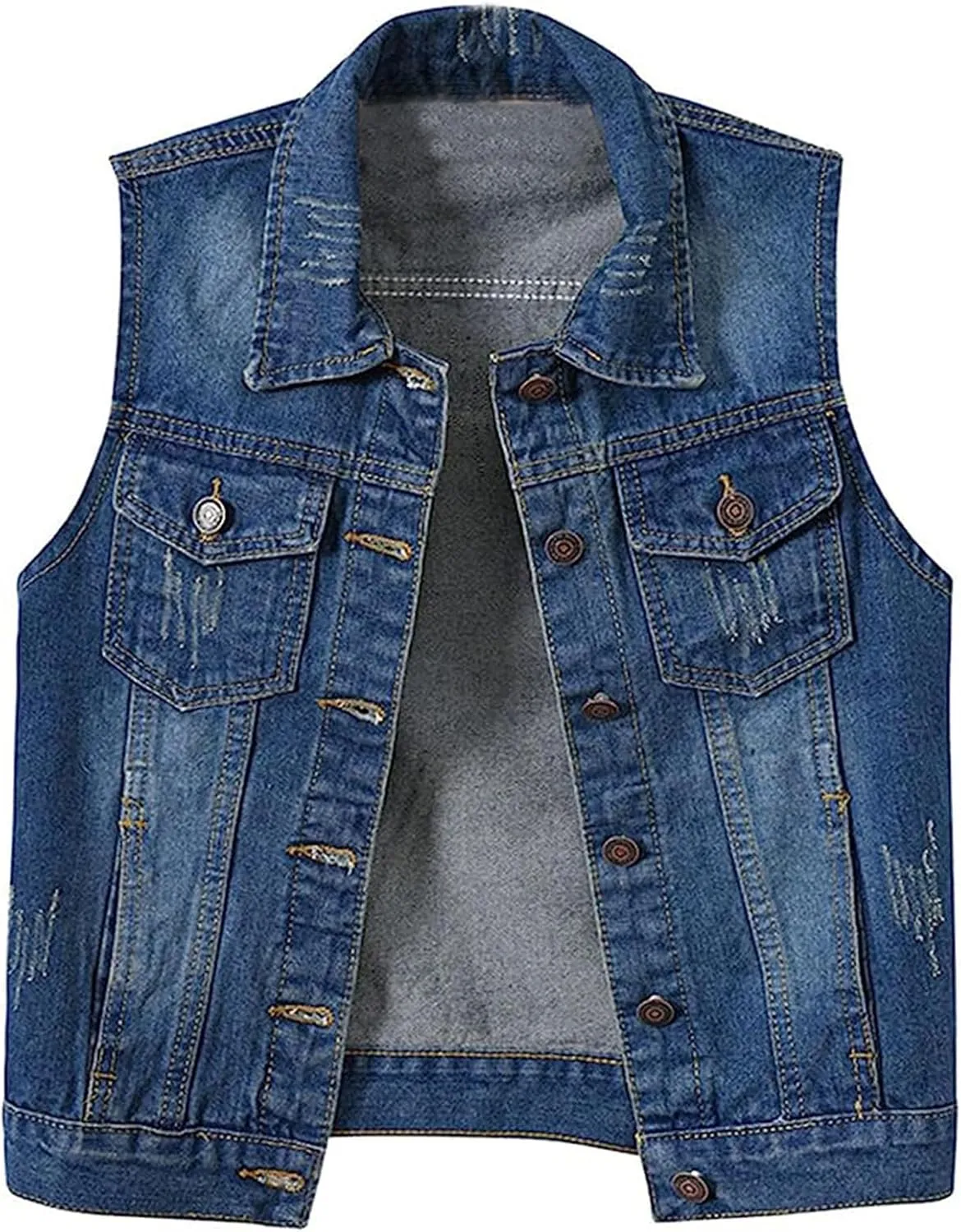 HALITOSS Women's Buttoned Washed Denim Jacket Sleeveless Crop Vest 6 Color