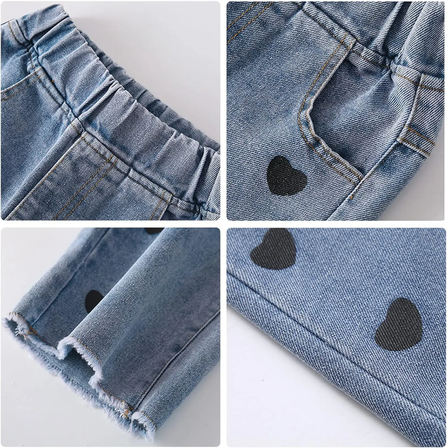 Happy Cherry Girls Jeans Straight Wide Leg Flare Denim Pants for All Seasons 5-15 Y