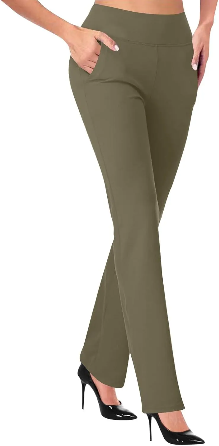 High Waisted Dress Pants for Women Stretchy Straight Leg Pant Work Trouser Business Office Casual Slacks with Pockets