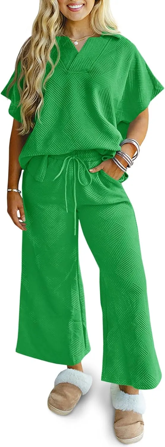 Imily Bela Women's 2 Piece Outfits Sweatsuits Summer Short Sleeve T Shirt and Wide Leg Pants Casual Loungewear Set