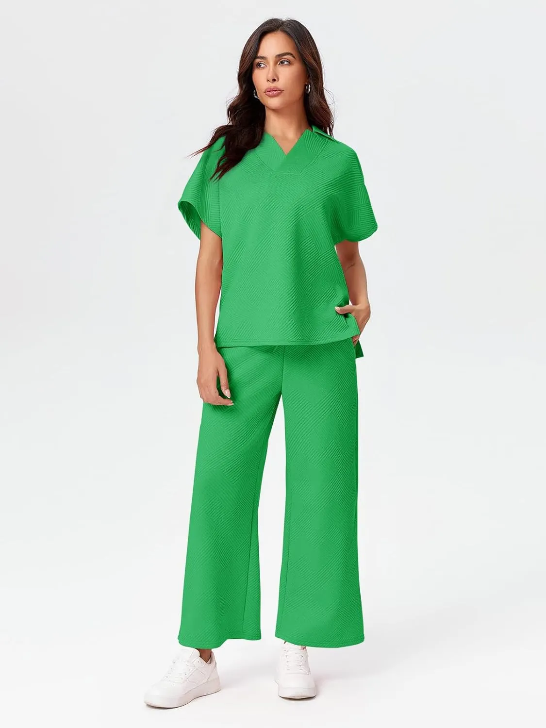 Imily Bela Women's 2 Piece Outfits Sweatsuits Summer Short Sleeve T Shirt and Wide Leg Pants Casual Loungewear Set