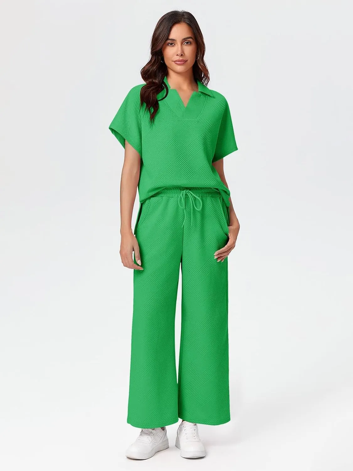 Imily Bela Women's 2 Piece Outfits Sweatsuits Summer Short Sleeve T Shirt and Wide Leg Pants Casual Loungewear Set
