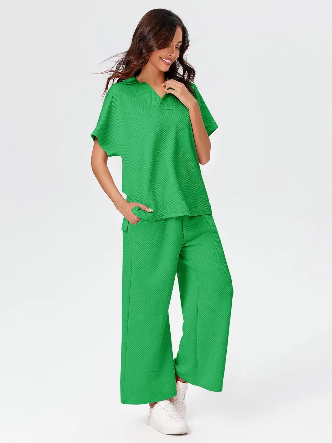 Imily Bela Women's 2 Piece Outfits Sweatsuits Summer Short Sleeve T Shirt and Wide Leg Pants Casual Loungewear Set