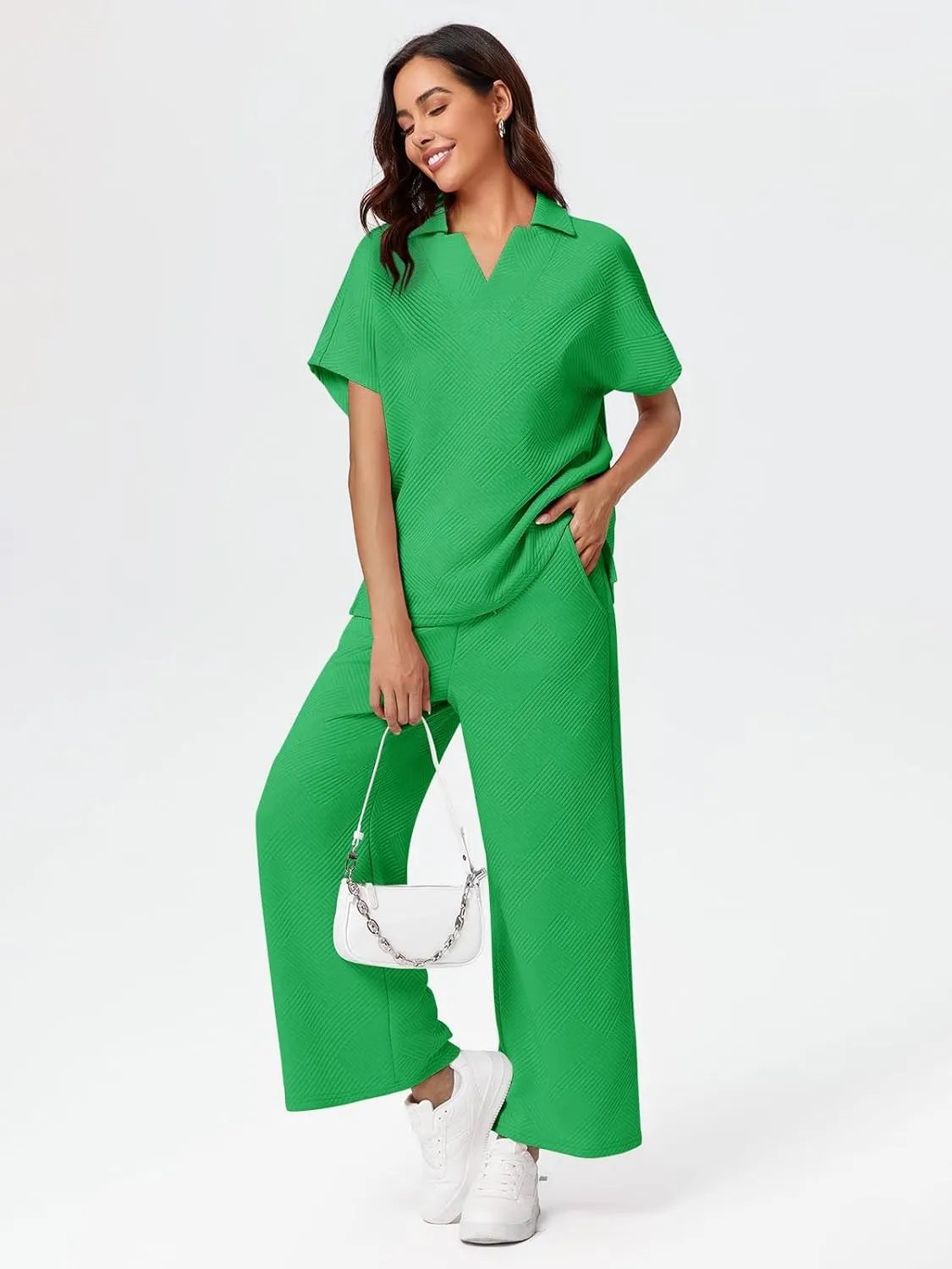 Imily Bela Women's 2 Piece Outfits Sweatsuits Summer Short Sleeve T Shirt and Wide Leg Pants Casual Loungewear Set