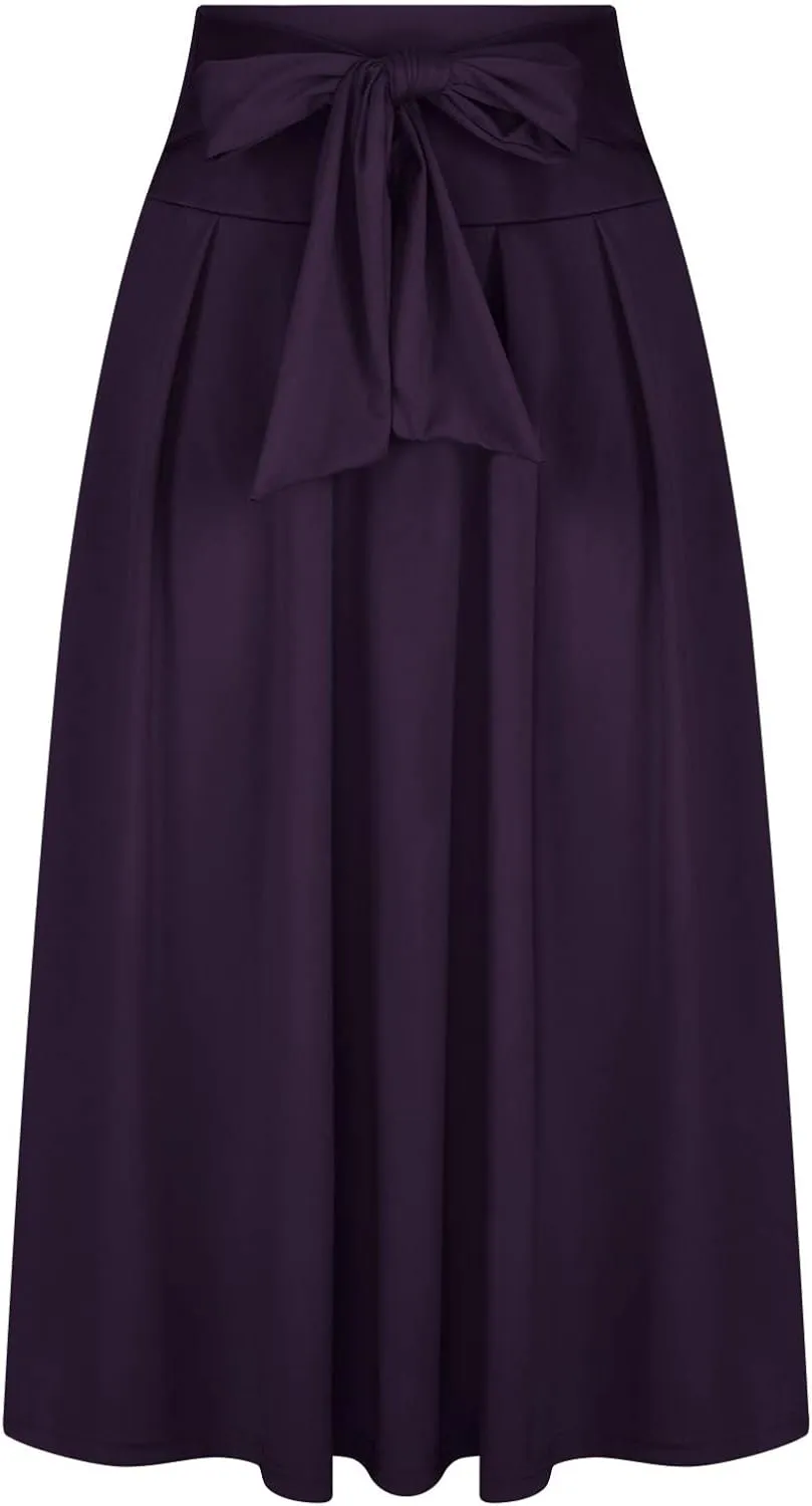 JOAU Women Casual Maxi Skirts Self Bowknot Front Elastic High Waisted Flowy Swing A-Line Lightweight Pleated Long Skirt