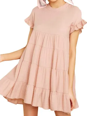 Joteisy Womens Summer Ruffle Sleeve Round Neck Loose Fit Casual Swing Short Mini Dress