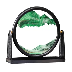 K4Mart Flowing Sand Art Picture Round Glass 3D Deep Sea Sandscape Home Office Decor Red 25CM (Green)