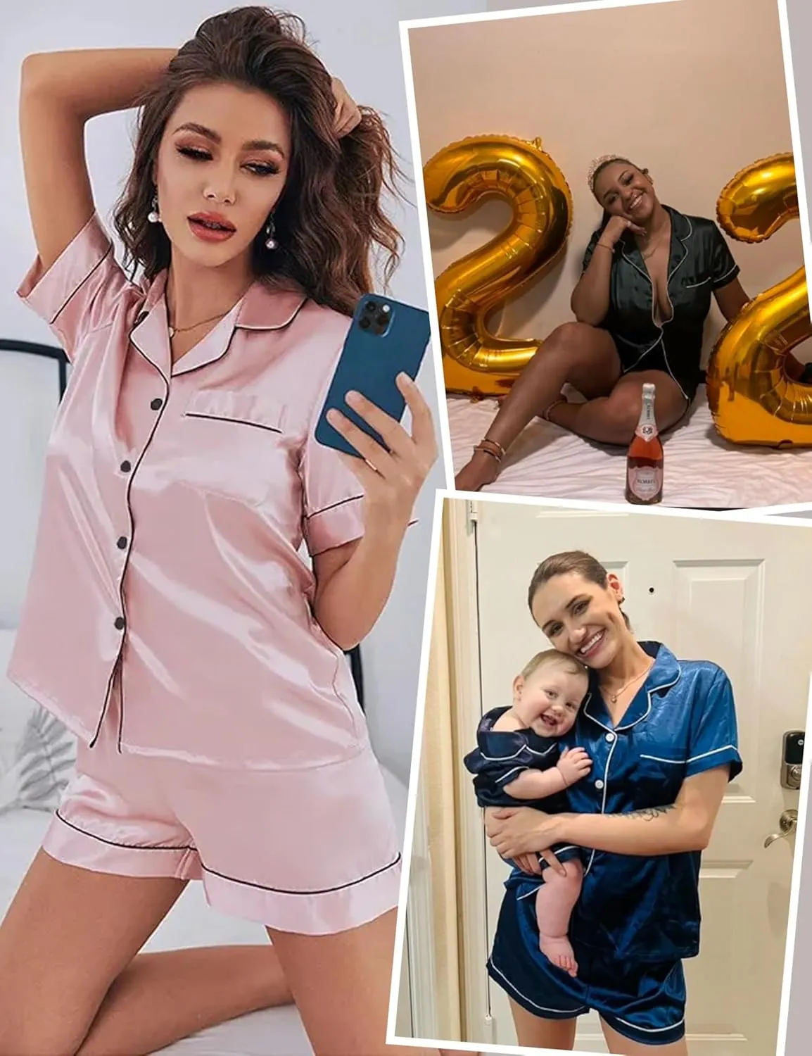 KCW Silk Satin Pajamas for Women Set 2 Piece Pajama Sets Short Sleeve Top and Shorts Pjs Set Button Down Loungewear