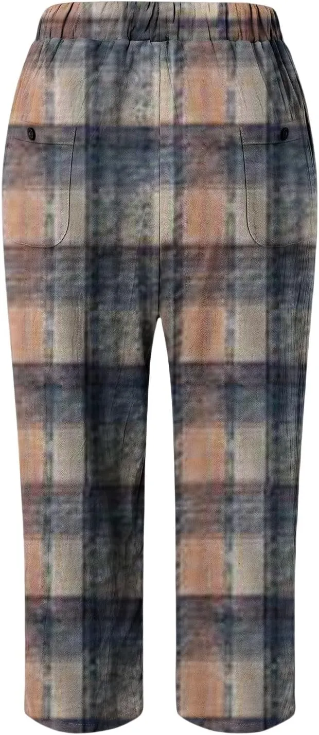 Leggings with Pockets for Women Drawstring Pants Plus Size Trendy Striped Spring Summer Gauze Pants Linen Pants Yoga