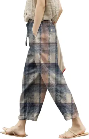 Leggings with Pockets for Women Drawstring Pants Plus Size Trendy Striped Spring Summer Gauze Pants Linen Pants Yoga