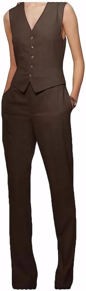 Linen Pants and Waistcoat Set for Women 2 PC Slim Fit Summer Linen Vest Pant Women Suit