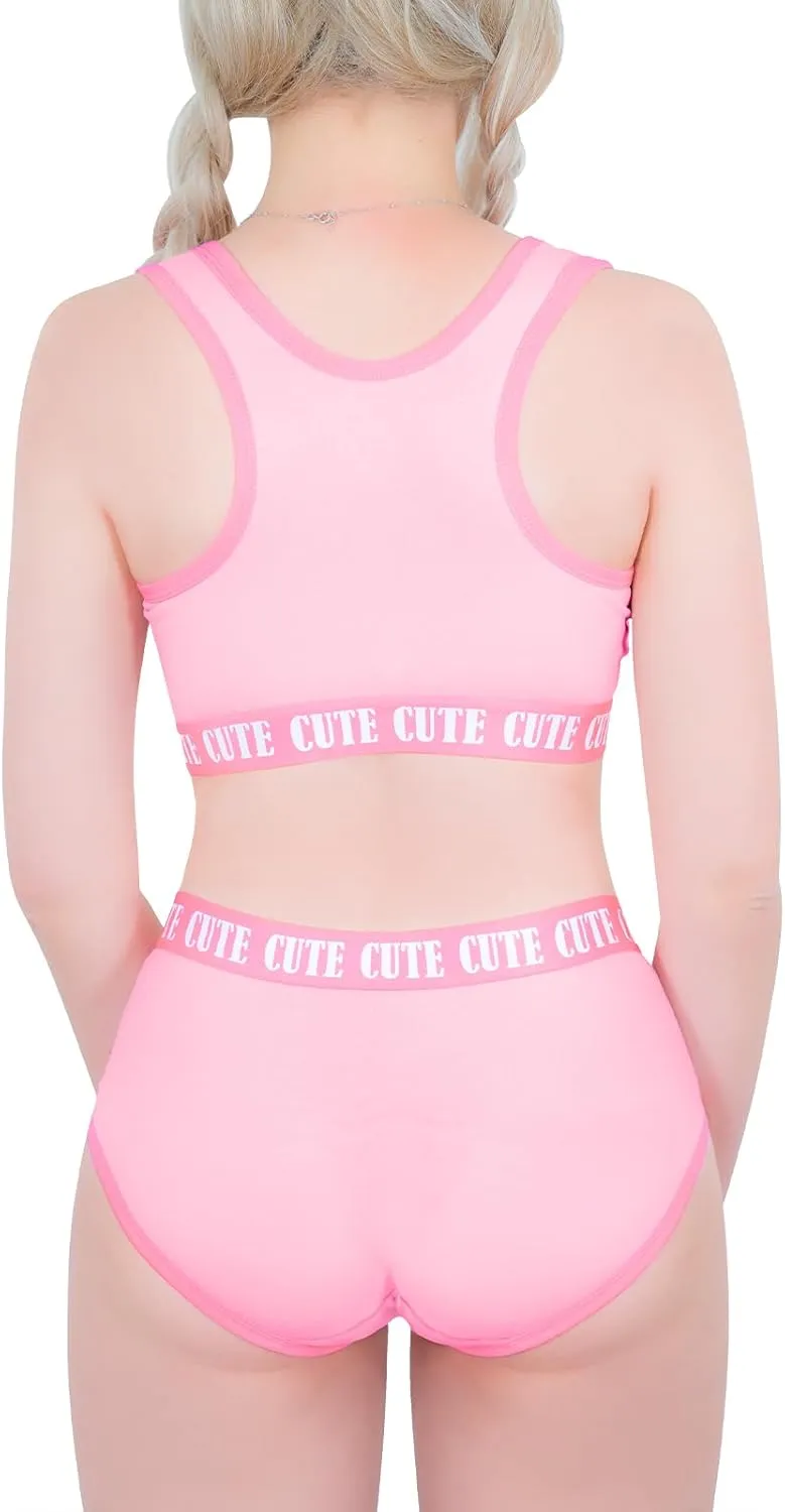 Littleforbig Unisex Cotton Camisole and Panties Sports Loungewear Sissy University Bralette Set