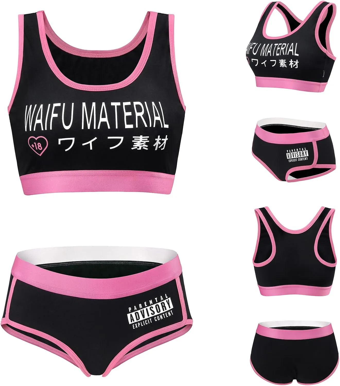 Littleforbig Women Cotton Camisole and Panties Sports Loungewear Waifu Material Bralette Set