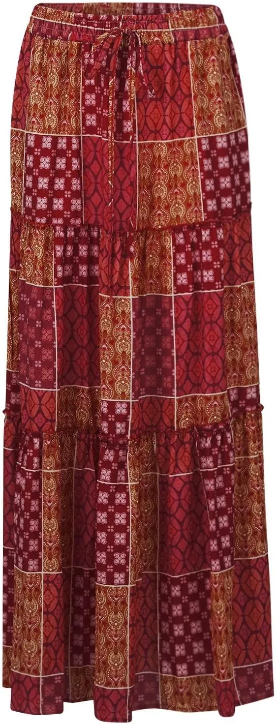 Long Skirt,Elastic High Waisted Linen Flowy Skirts for Women 2025 Summer Womens Boho Maxi Skirt with Pockets