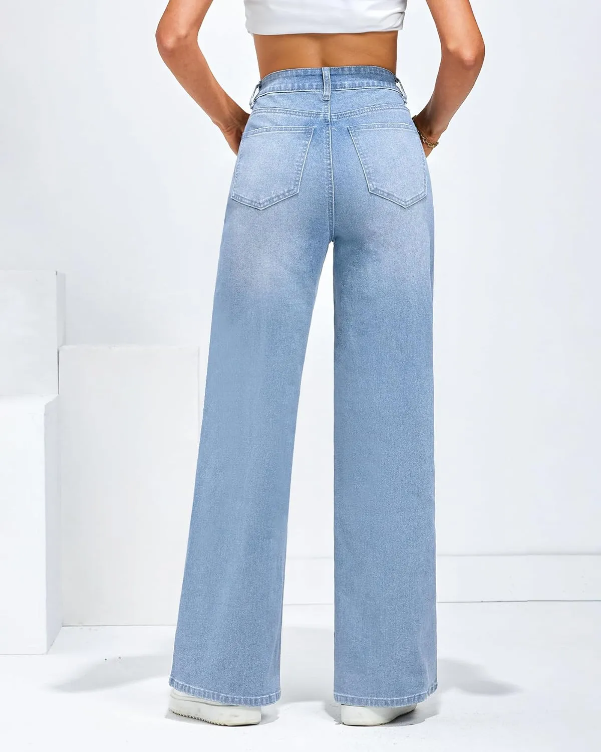 LookbookStore Wide Leg Jeans for Women High Waisted Stretchy Denim Jeans Fashion Baggy Trouser Jean Pants with Pockets