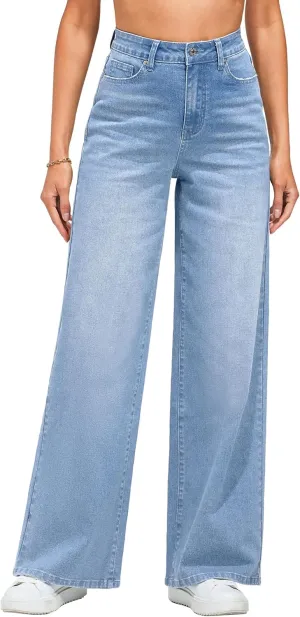 LookbookStore Wide Leg Jeans for Women High Waisted Stretchy Denim Jeans Fashion Baggy Trouser Jean Pants with Pockets