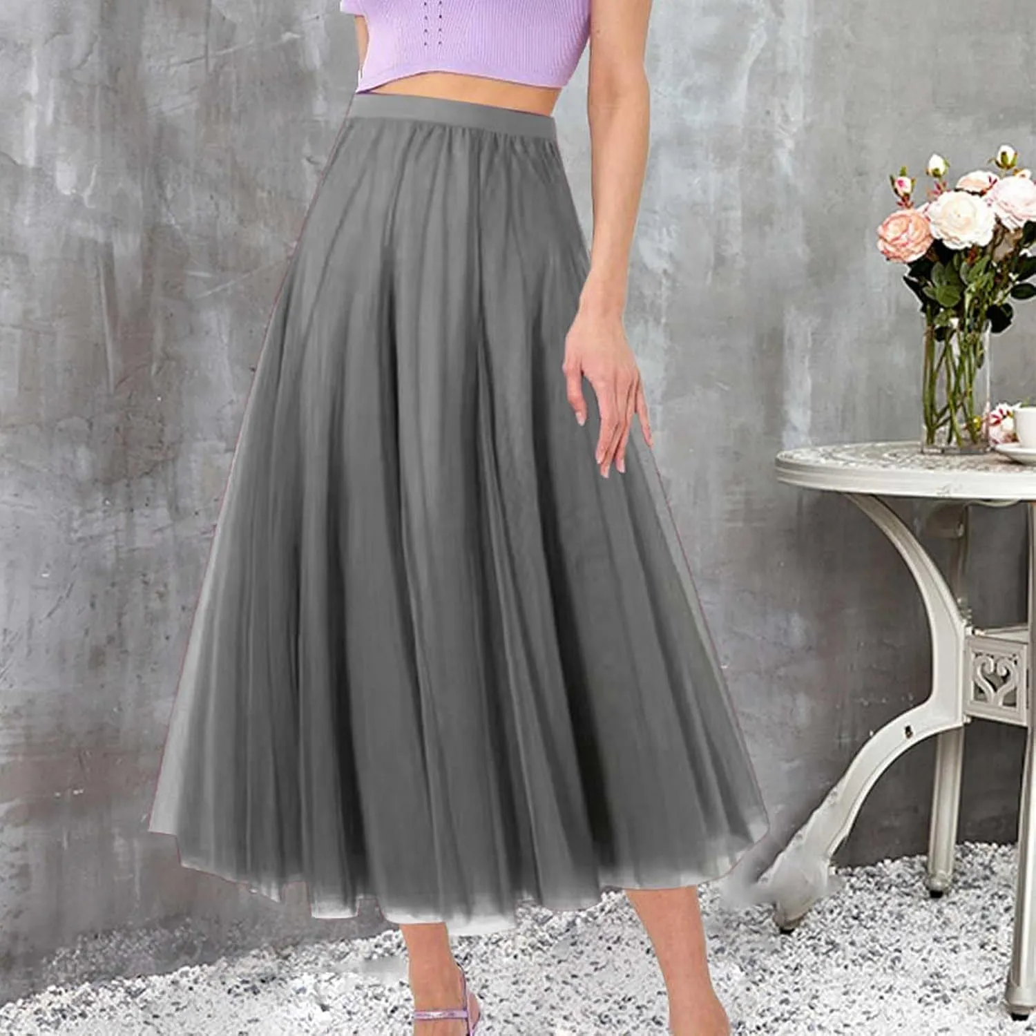 Maxi Skirts for Women Casual High Waisted Flowy Pleated A Line Midi Length Plain Skirt Trendy Cute Vacation Dress