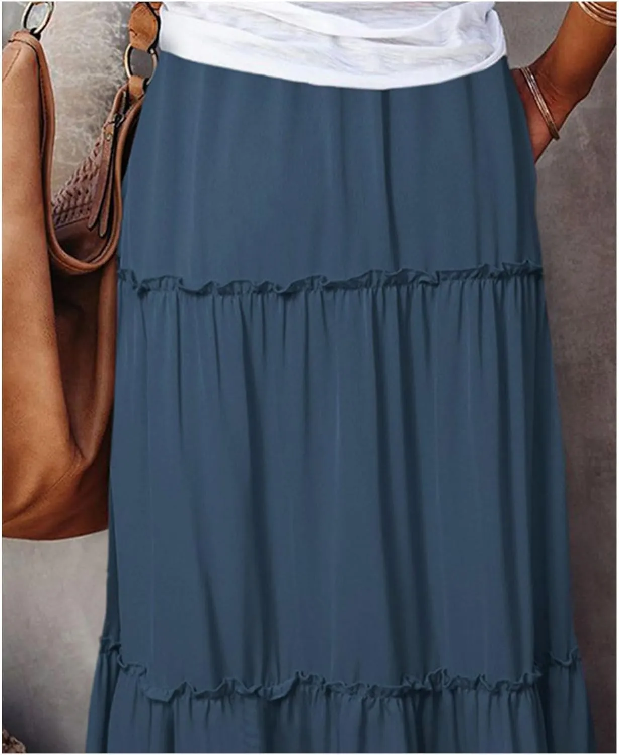 Maxi Skirts for Women High Waist Bohemian A Line Tiered Skirt Summer Casual Pleated Flowy Swing Beach Long Skirt