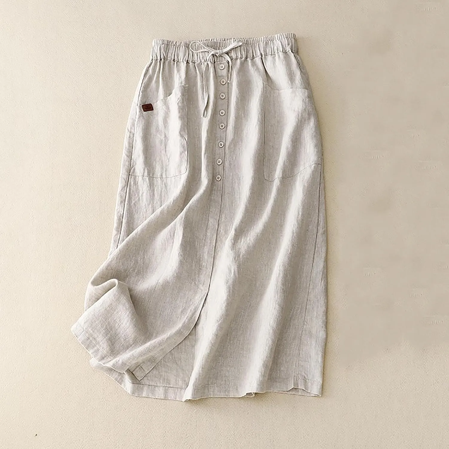 Maxi Skirts for Women Summer Drawstring High Elastic Waist Pleated A Line Skorts Solid Holiday Cotton Linen Skirt