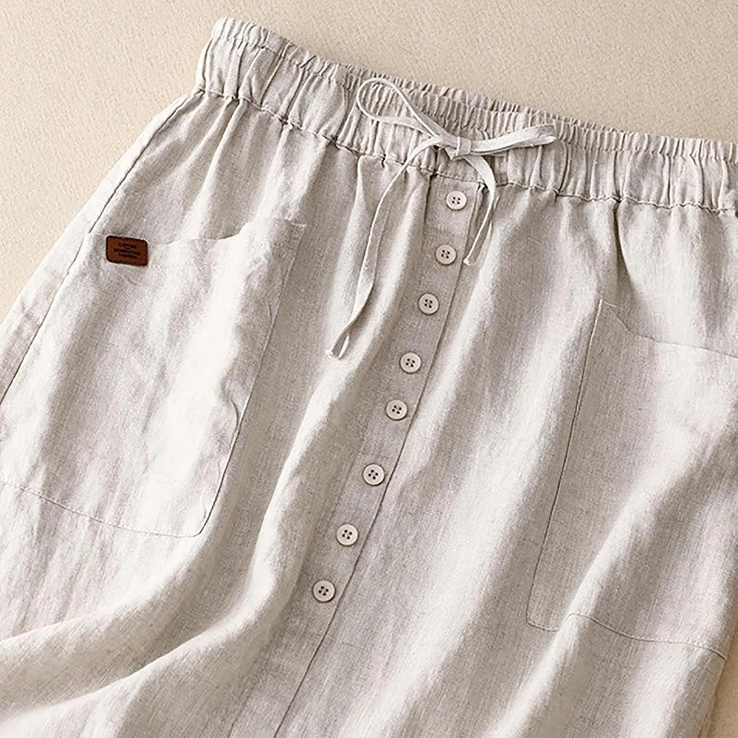 Maxi Skirts for Women Summer Drawstring High Elastic Waist Pleated A Line Skorts Solid Holiday Cotton Linen Skirt