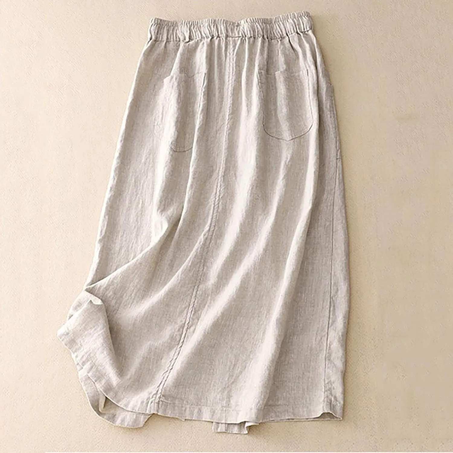 Maxi Skirts for Women Summer Drawstring High Elastic Waist Pleated A Line Skorts Solid Holiday Cotton Linen Skirt