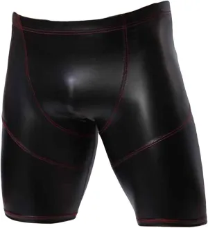 Men Athletic Supporter Patent Leather Shorts Workout Jockstrap Wrestling Boxer Briefs Long Leg Performance Thongs (Black,Medium)