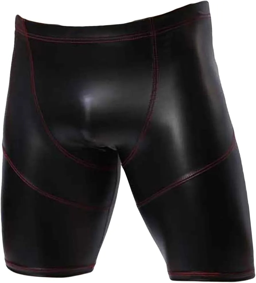 Men Athletic Supporter Patent Leather Shorts Workout Jockstrap Wrestling Boxer Briefs Long Leg Performance Thongs (Black,Medium)
