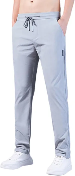 Mens Causal Pants Slim Fit Elastic Waist Drawstring Trousers Lightweight Quick Dry Atheltic Chino Pants Running Hiking Pants