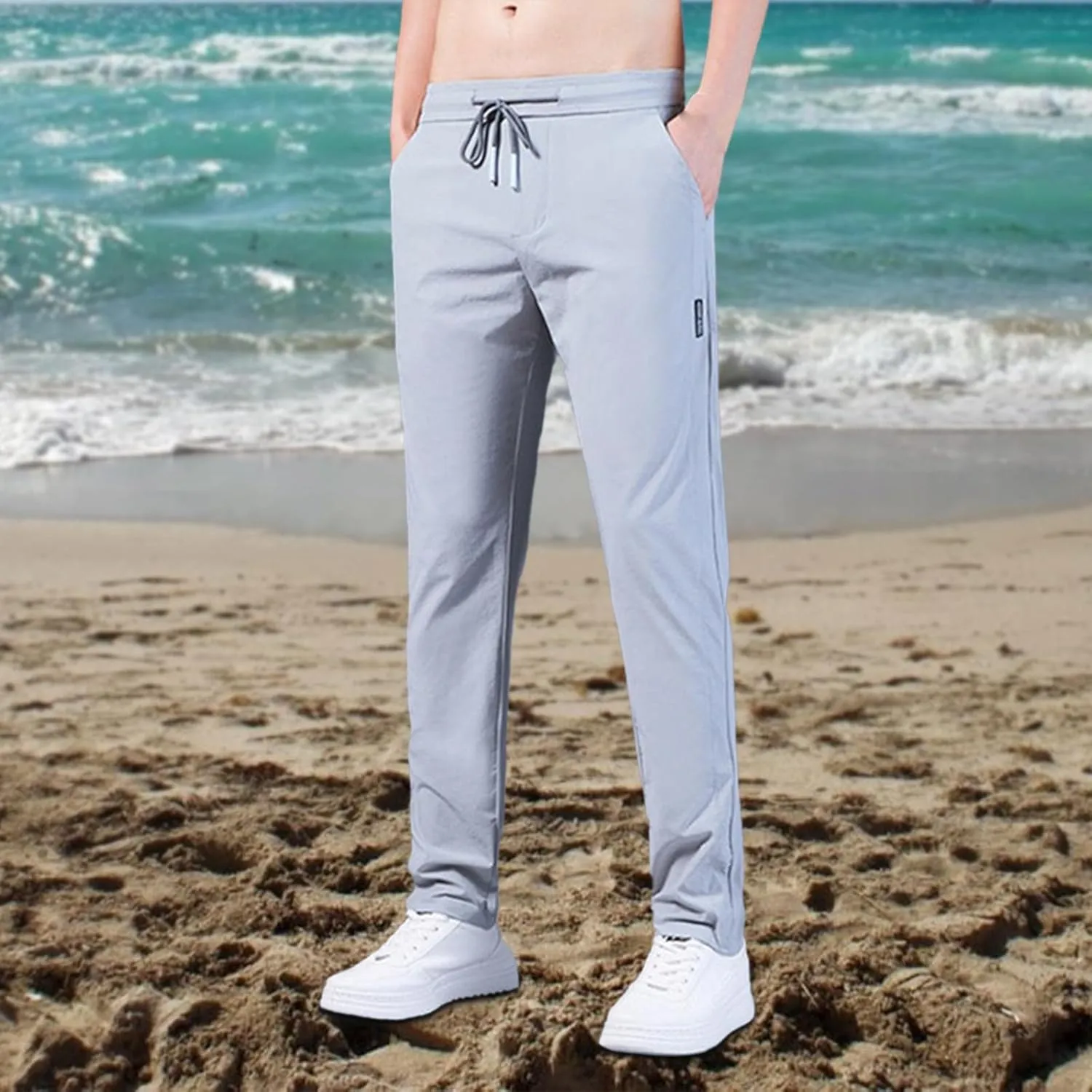 Mens Causal Pants Slim Fit Elastic Waist Drawstring Trousers Lightweight Quick Dry Atheltic Chino Pants Running Hiking Pants