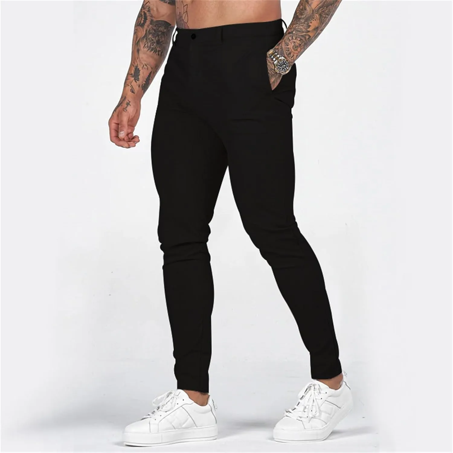 Mens Fashion Slim Fit Golf Dress Pants Casual Business Skinny Stretch Flat-Front Tapered Leg Chino Expandable Waist Suit Pant