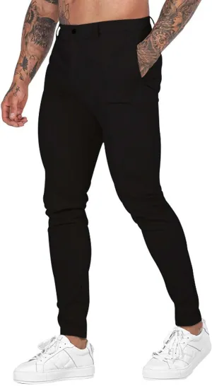 Mens Fashion Slim Fit Golf Dress Pants Casual Business Skinny Stretch Flat-Front Tapered Leg Chino Expandable Waist Suit Pant