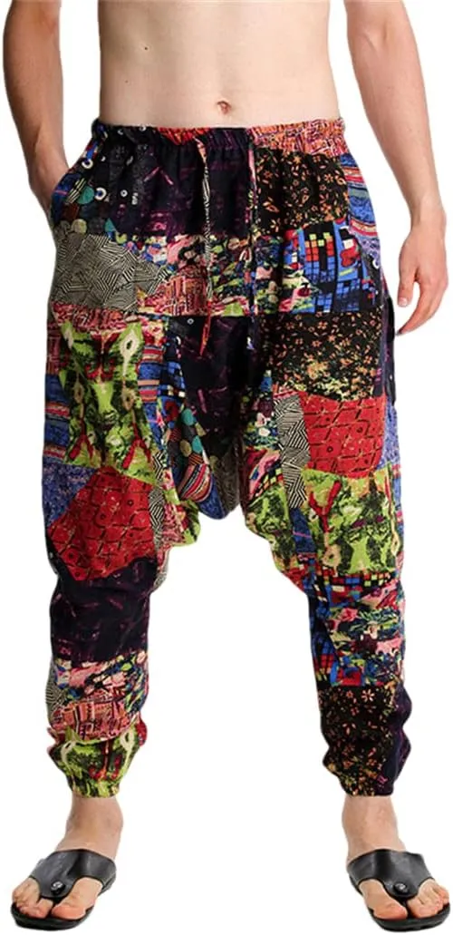 Men's Hippie Baggy Boho Harem Pants African Pattern Print Casual Hip Hop Pants
