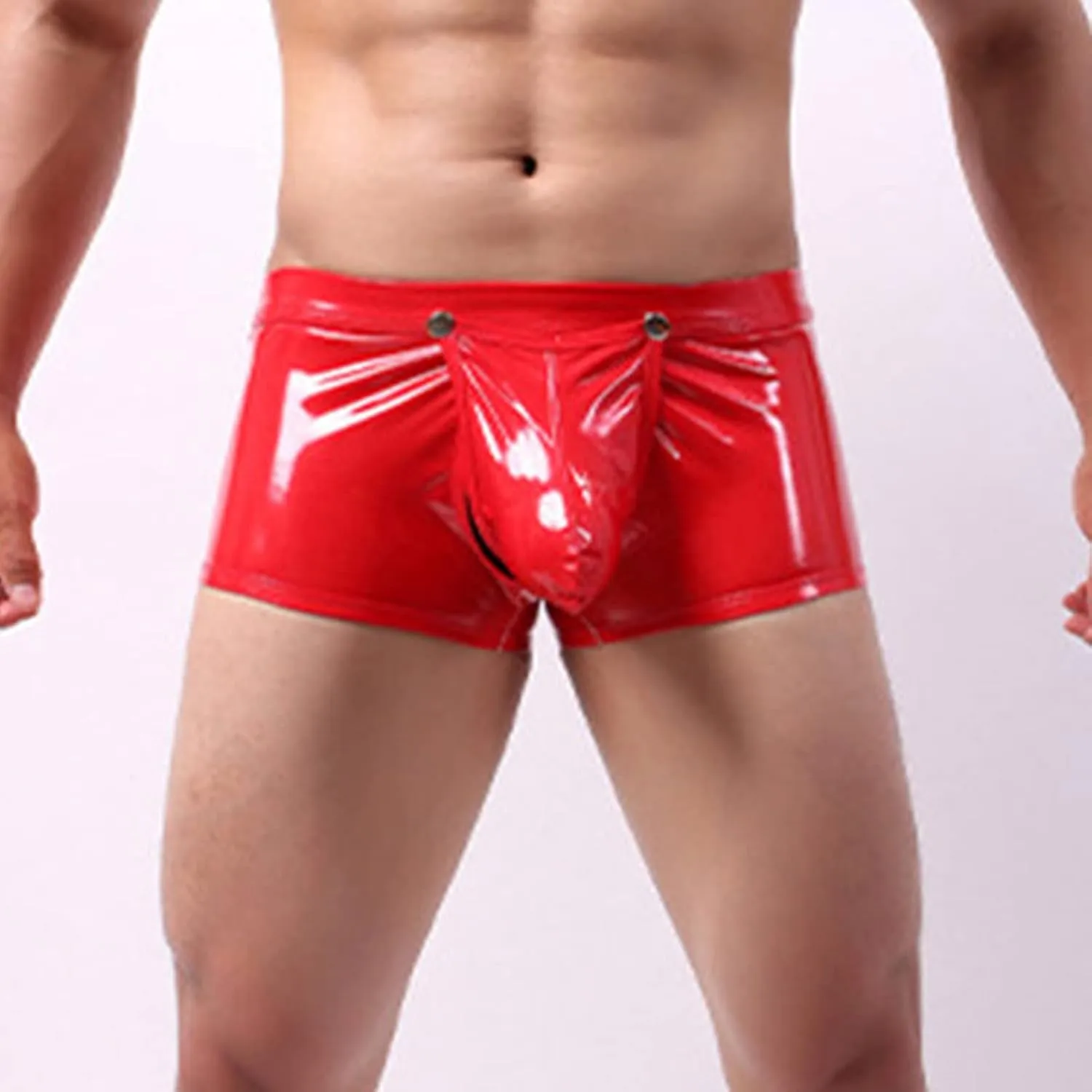 Men's Imitation Patent Leather Boxer Briefs Low Waist Sexy Pouch Trunks Underwear Metallic Shiny Thong Underpant