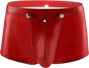 Men's Imitation Patent Leather Boxer Briefs Low Waist Sexy Pouch Trunks Underwear Metallic Shiny Thong Underpant