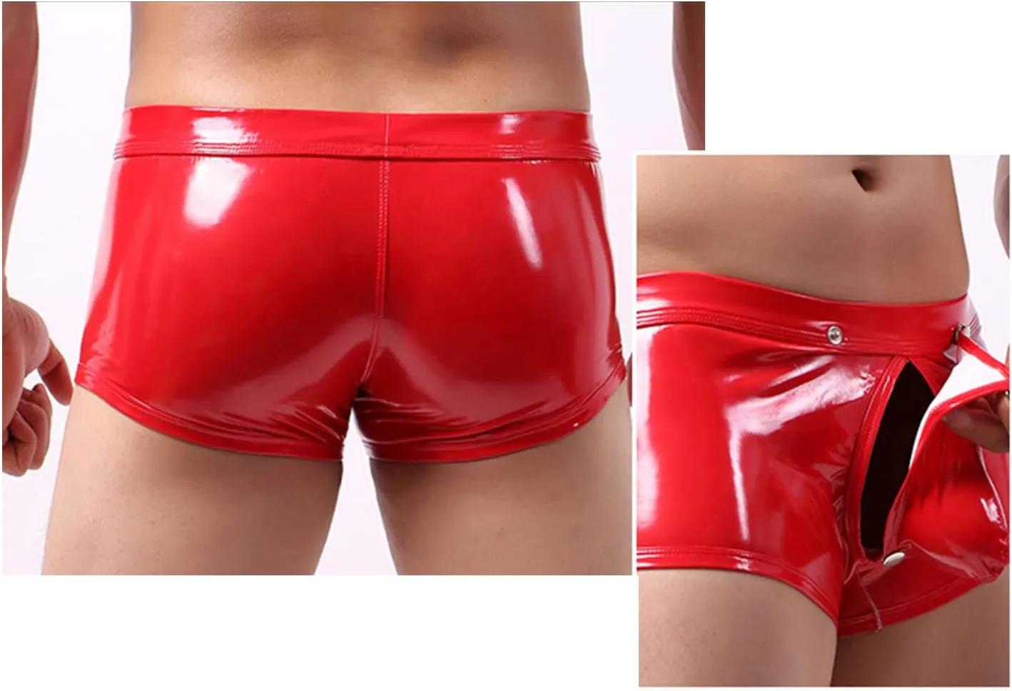Men's Imitation Patent Leather Boxer Briefs Low Waist Sexy Pouch Trunks Underwear Metallic Shiny Thong Underpant