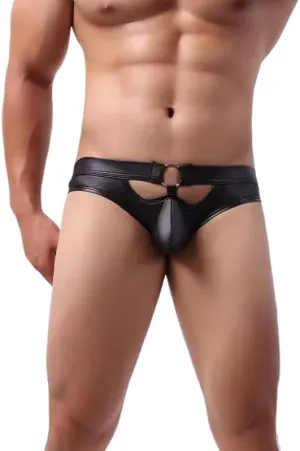 Men's leather briefs patent shiny look sexy underwear sexy lingerie clubwear briefs hollow out