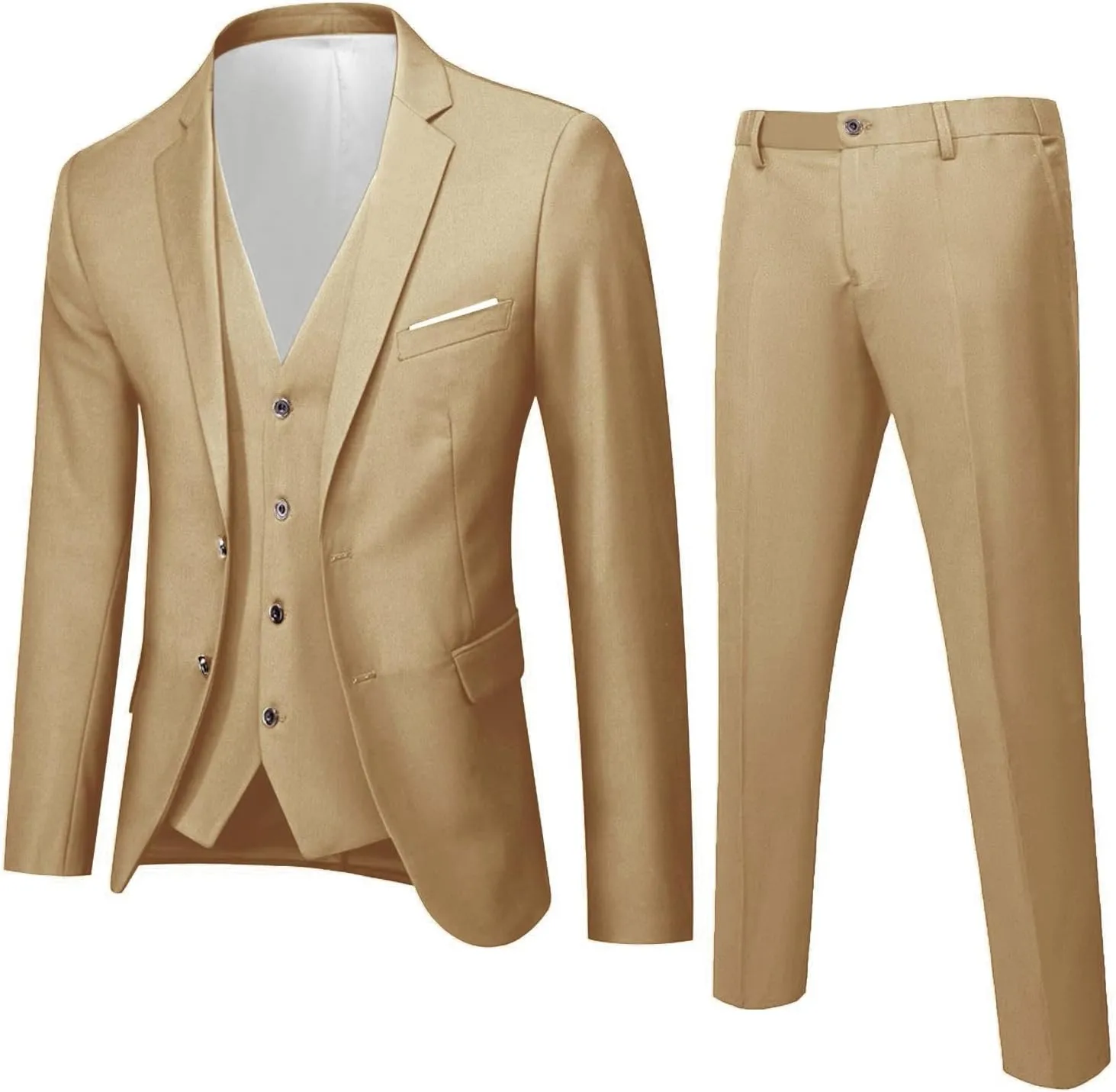 Men's Slim Fit Blue 3 Piece Suit Set - Blazer, Vest, Pants - Wedding, Business, Prom, Tuxedo Suits