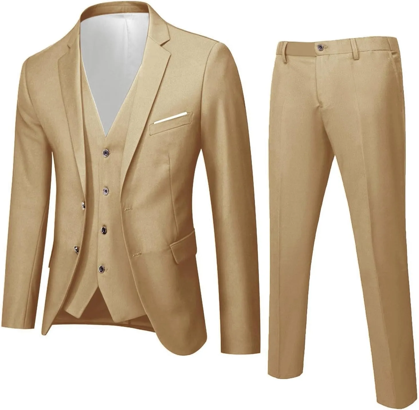 Men's Slim Fit Blue 3 Piece Suit Set - Blazer, Vest, Pants - Wedding, Business, Prom, Tuxedo Suits