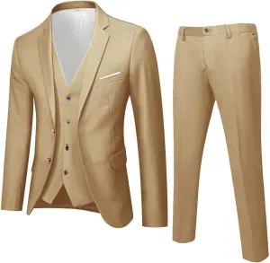 Men's Slim Fit Blue 3 Piece Suit Set - Blazer, Vest, Pants - Wedding, Business, Prom, Tuxedo Suits