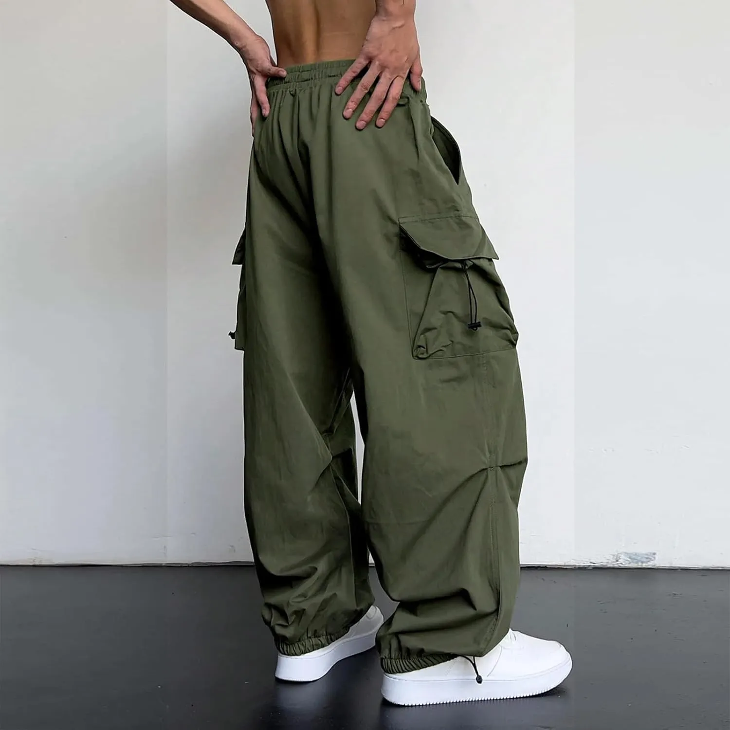 Mens Sweatpants with Pockets Wide Leg Baggy Elastic Waist Parachute Pants Lightweight Drawstring Comfy Casual Cargo Joggers